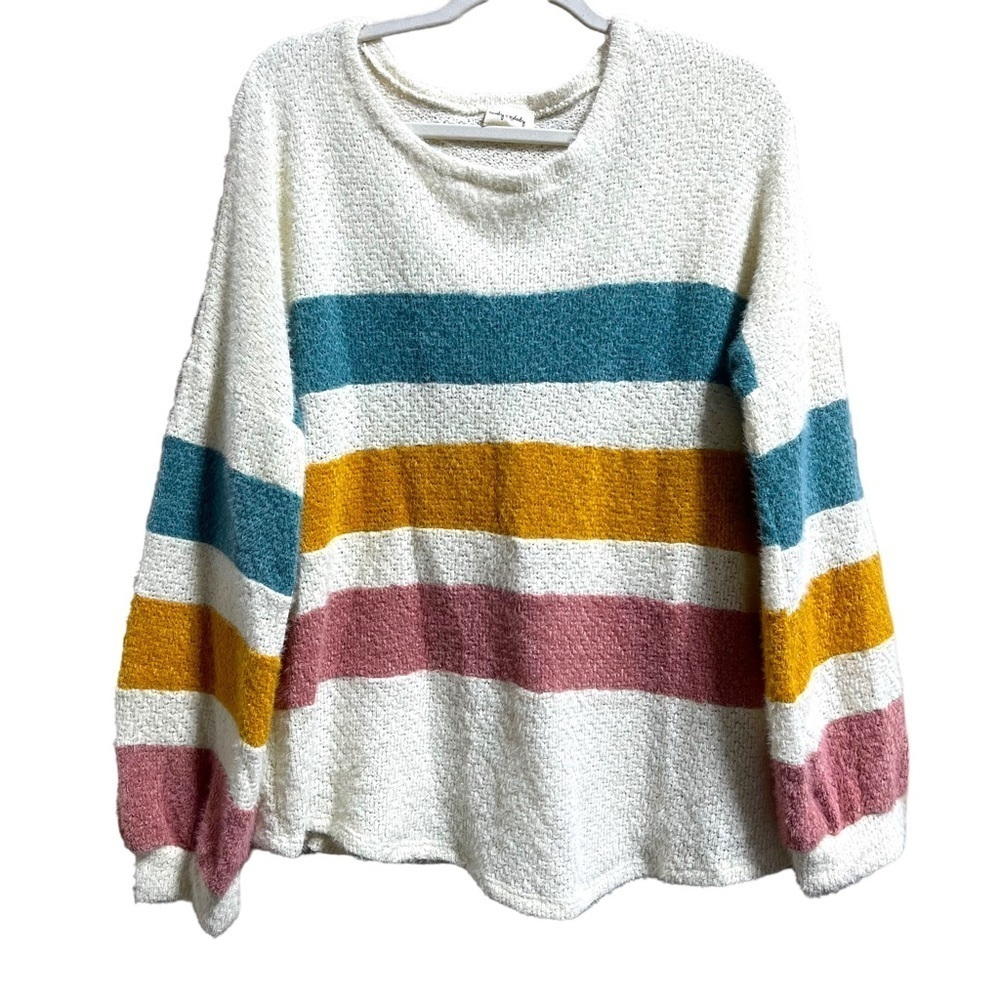 Lovely Melody Colorblock Balloon Long Sleeve Crew Neck Sweater Women's XL